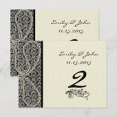 Monogram Black Damask Wedding Table Number Kaarten (Voorkant / Achterkant)
