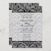 Monogram Black Damask Wedding Uitnodiging (Voorkant / Achterkant)