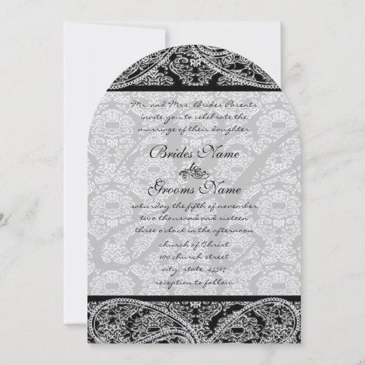 Monogram Black Damask Wedding Uitnodiging (Achterkant)