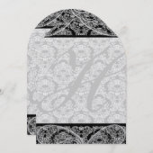Monogram Black Damask Wedding Uitnodiging (Voorkant / Achterkant)