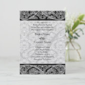 Monogram Black Damask Wedding Uitnodiging (Staand voorkant)