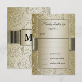 Monogram Black en Gold Floral Swirl Wedding Kaart (Voorkant / Achterkant)
