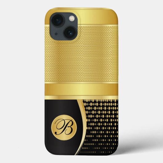 Monogram Black en Gold Metallic Mesh Case-Mate iPhone Case (Achterkant)