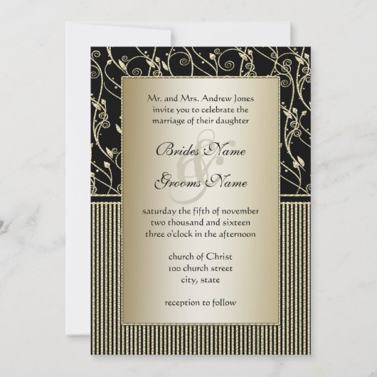 Monogram Black en Gold Swirl Wedding Kaart (Voorkant)