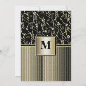 Monogram Black en Gold Swirl Wedding Kaart (Achterkant)