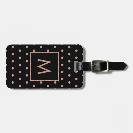 Monogram Black en Roos Gold Polka Dot Pattern Bagagelabel (Voorkant horizontaal)