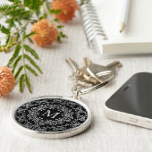 Monogram Black en Silver Filigree Motif Sleutelhan Sleutelhanger (Zijkant)