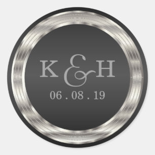 Monogram Black en Silver Metallic Round Labels