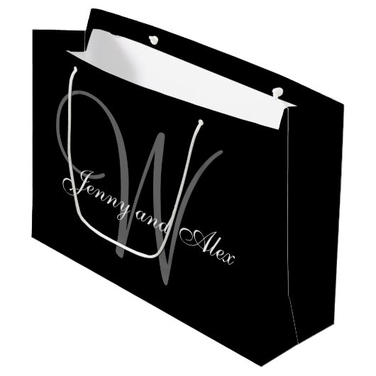 Monogram Black en Silver Wedding Groot Cadeauzakje (Voorkant Gekanteld)