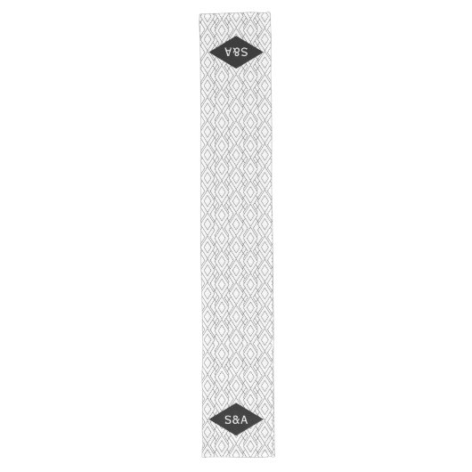 Monogram Black en White Art Deco Wedding Lange Tafelloper (Voorkant)