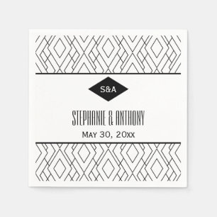 Monogram Black en White Art Deco Wedding Servet