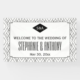 Monogram Black en White Art Deco Wedding Spandoek