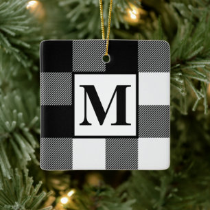Monogram Black en White Buffalo Plays Kerstmis Keramisch Ornament