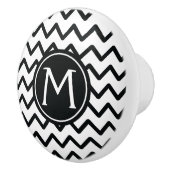 Monogram Black en White Chevron Stripes Keramische Knop (Rechts)