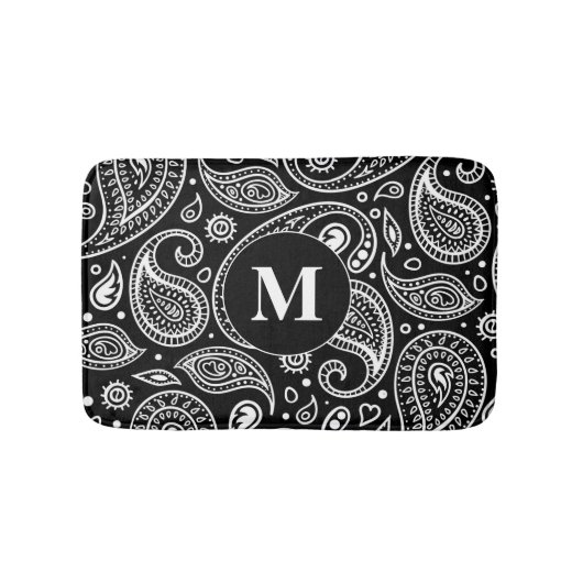 Monogram Black en White Floral Paisley Pattern Badmat (Voorkant)