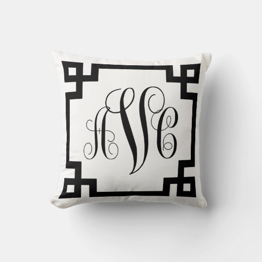 Monogram Black en White Greek Key Border Pillow Kussen (Voorkant)