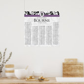 Monogram Black en White Paars Damask Poster (Keuken)