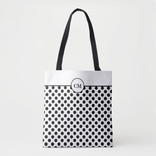 Monogram Black en White Polka Dot Pattern Draagtas (Voorkant)