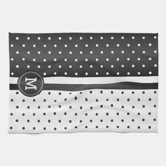 Monogram Black en White Polka Dot Theedoek (Horizontaal)