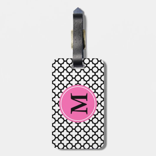 Monogram Black en White Quatrefoil Bagagelabel (Achterkant verticaal)