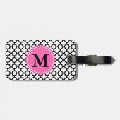 Monogram Black en White Quatrefoil Bagagelabel (Achterkant horizontaal)