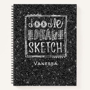Monogram Black Glitter Artist Sketchbook Notitieboek