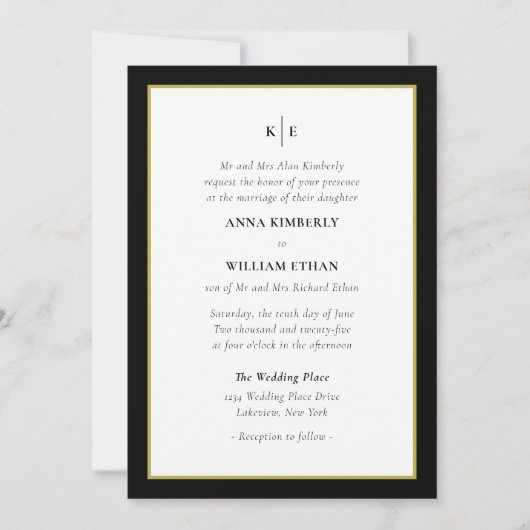 Monogram Black Gold - Bride Faire-part de mariage (Devant)