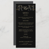 Monogram Black Gold Elegant Wedding Menu (Devant / Derrière)