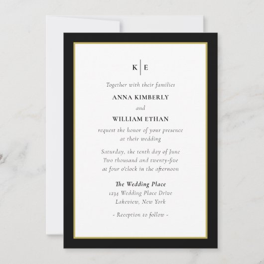 Monogram Black Gold - Families Wedding Invitation Kaart (Voorkant)