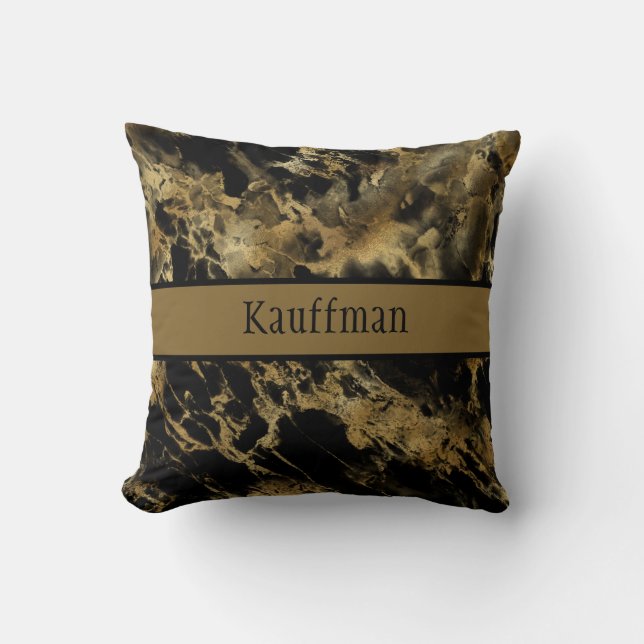 Monogram Black Gold Marble Agate Trendy Chic Kussen (Voorkant)