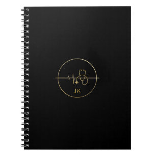 Monogram Black Gold Medical Stethoscoop Hartslag Notitieboek