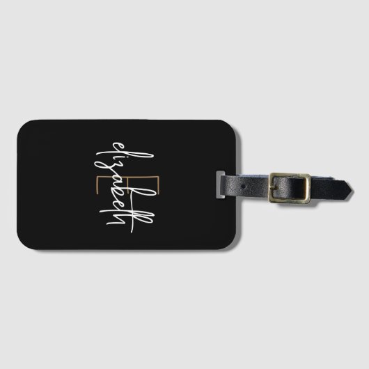 Monogram Black Gold Minimalist Modern Elegant Bagagelabel (Voorkant (horizontaal))