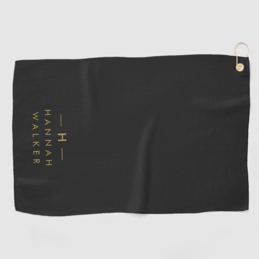 Monogram Black Gold | Moderne minimalistische lega Golfhanddoek (Horizontaal)