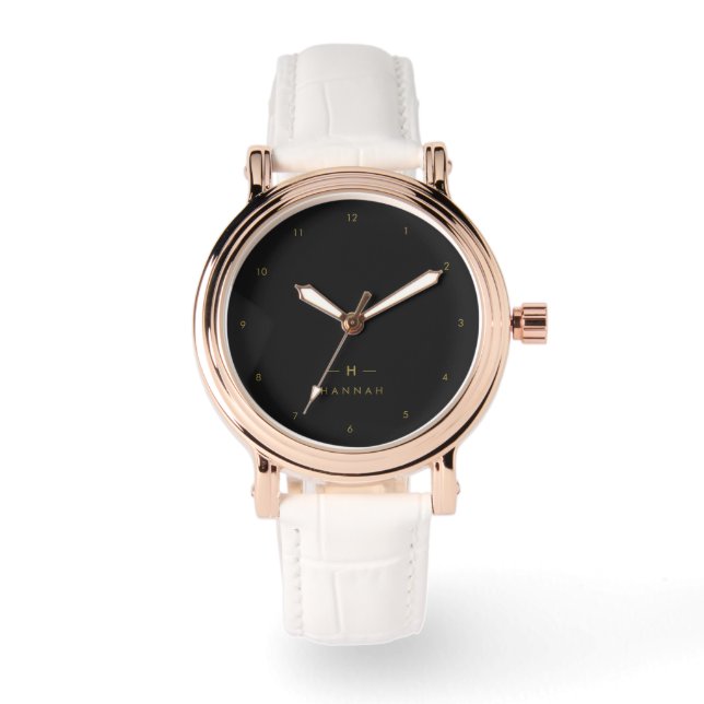 Monogram Black Gold | Moderne minimalistische lega Horloge (Voorkant)