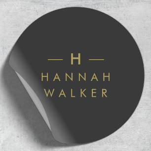 Monogram Black Gold   Moderne minimalistische lega Ronde Sticker