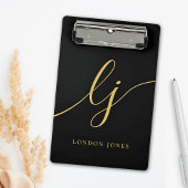 Monogram Black Gold Script Initialen Professional Mini Klembord