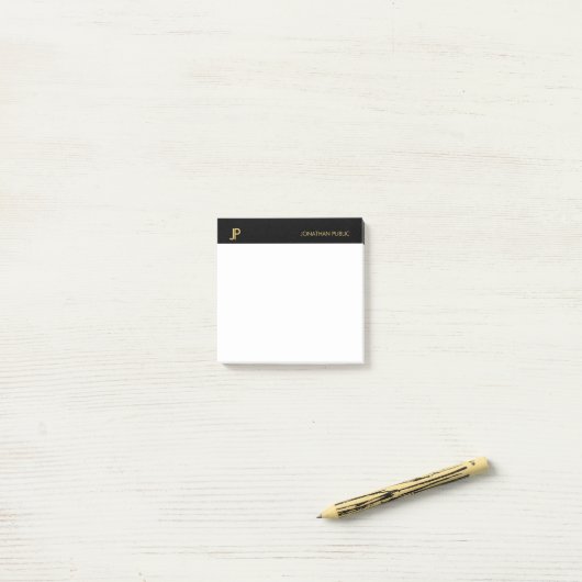 Monogram Black Gold White Modern Simple Sjabloon Post-it® Notes (Op bureau)