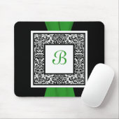 Monogram Black, Green en White Damask Mousepad Muismat (Met muis)