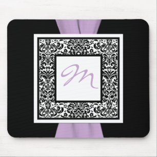 Monogram Black, Lavende, White Damask Mousepad Muismat
