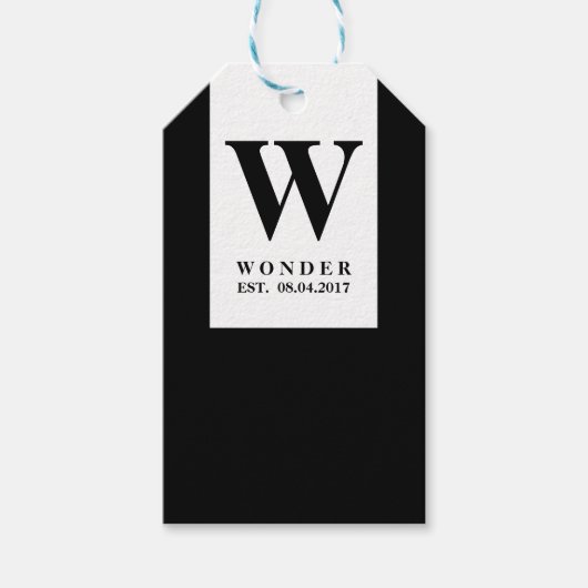 Monogram black Newly Wed gift for Wedding  Cadeaulabel (Voorkant)