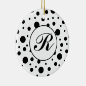 Monogram Black op White Polka Dot Pattern Keramisch Ornament (Rechts)