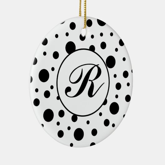 Monogram Black op White Polka Dot Pattern Keramisch Ornament (Rechts)