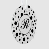 Monogram Black op White Polka Dot Pattern Ornament (voorkant)