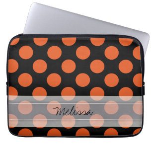 Monogram Black Oranje Chic Polka Dot Pattern Laptop Sleeve
