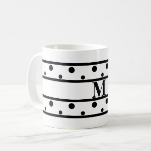 Monogram Black Polka Dots White Koffiemok