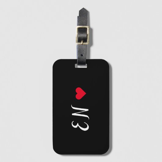 Monogram Black Red Heart Handgeschreven script Bagagelabel (Voorkant (verticaal))
