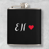 Monogram Black Red Heart Handgeschreven script Heupfles