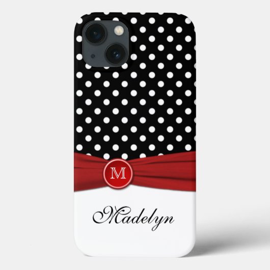 Monogram Black Red White Polka Dot iPad Air Case (Achterkant)