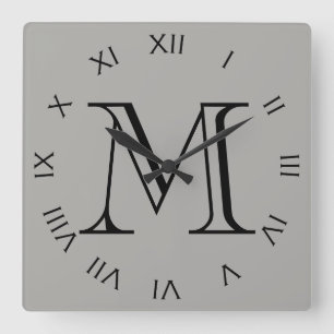 Monogram Black Roman cijfers op grijs wccn Vierkante Klok