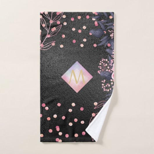 Monogram Black ROSEGOLD Roze Metallic Glitter Meis Handdoek (Handdoek)